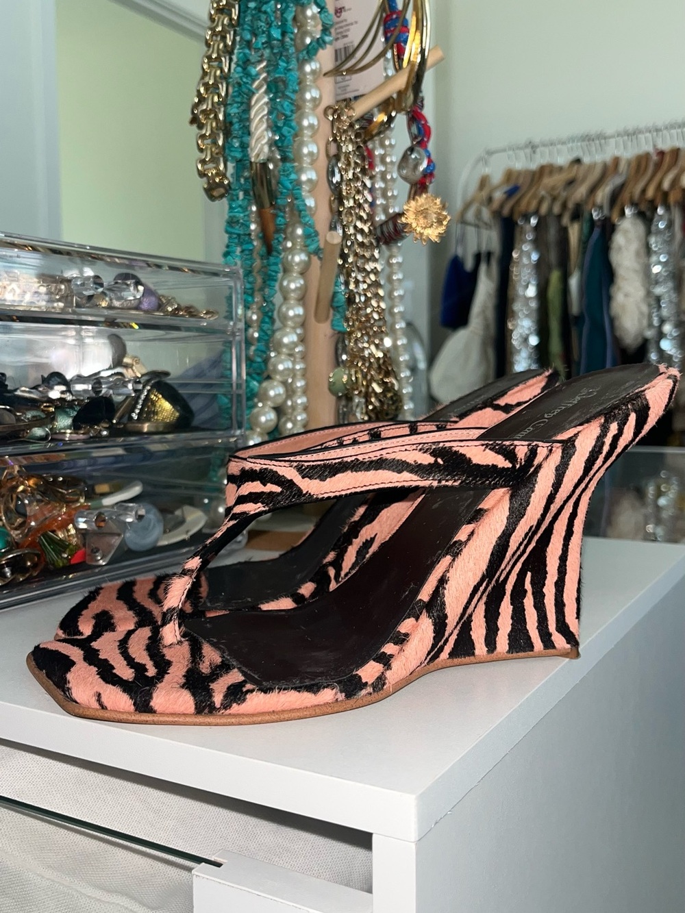 Jeffrey Campbell Women's Pink Zebra Wedge Slide Sandals